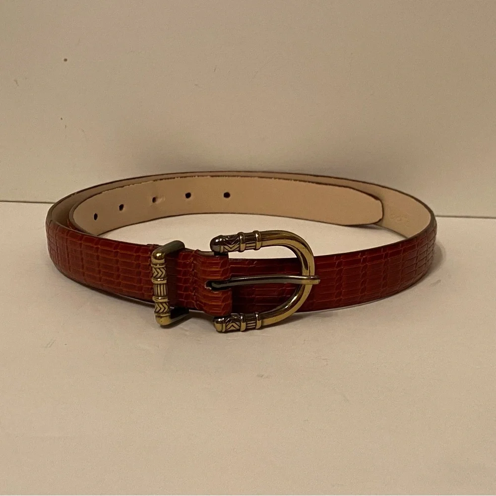 TALBOTS BELT BROWN CROC LOOK LEATHER SIZE L